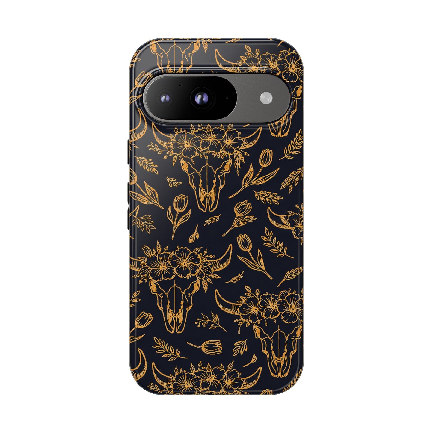 Gold Line Floral Skulls Tough Case