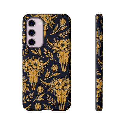 Navy Gold Floral Skulls Tough Case