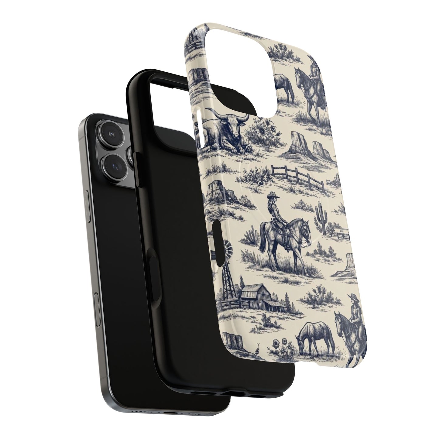 Western Toile Navy Magnetic Case