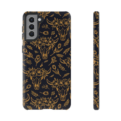 Gold Line Floral Skulls Tough Case