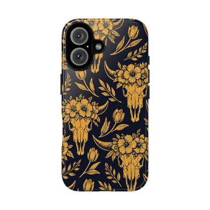 Navy Gold Floral Skulls Tough Case