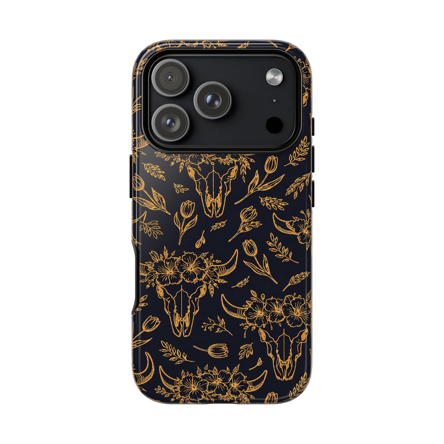 Gold Line Floral Skulls Tough Case