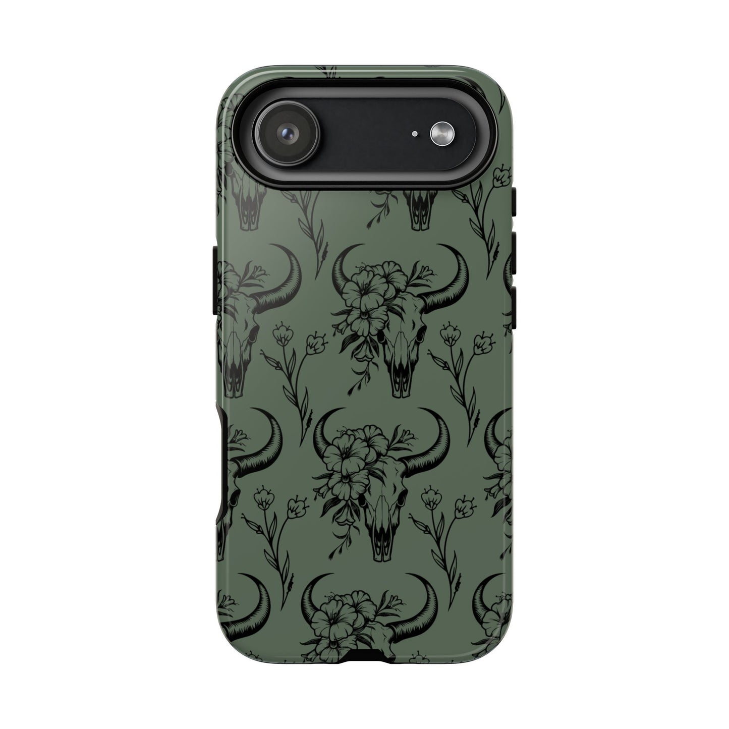 Green Floral Skull Tough Phone Case