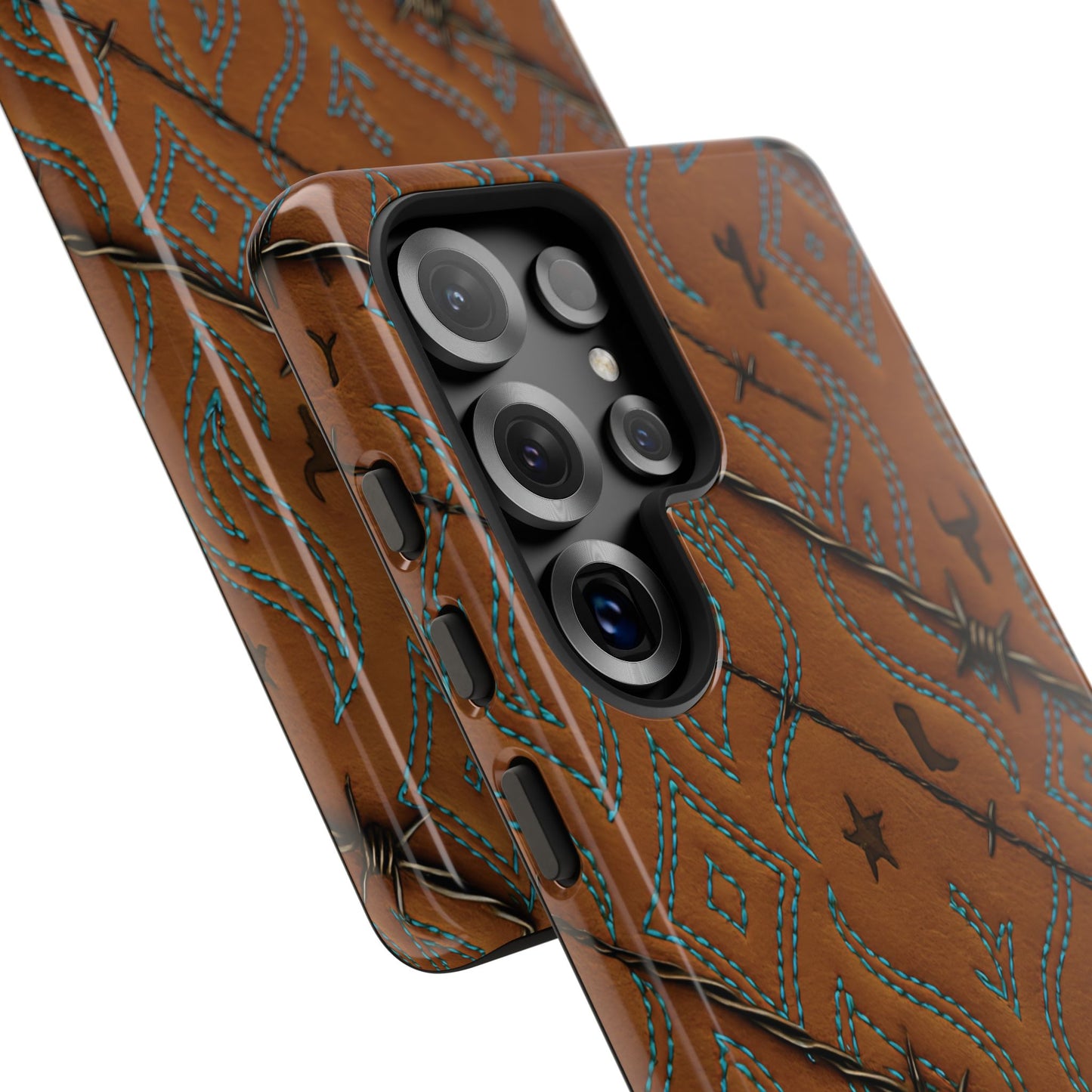 Tan + Turquoise Barbed Wire Tough Phone Case