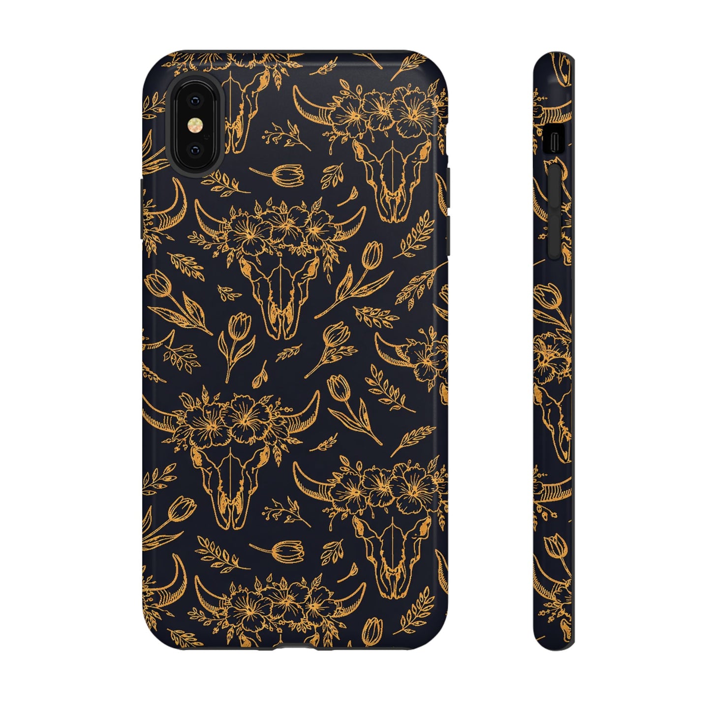 Gold Line Floral Skulls Tough Case