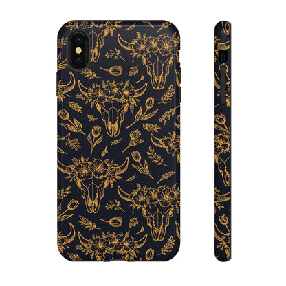 Gold Line Floral Skulls Tough Case