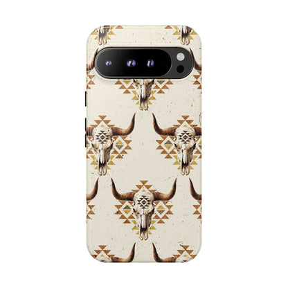 Cream Aztec Skull Tough Phone Case