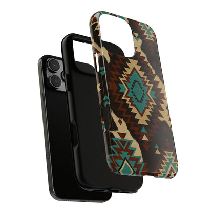 Turquoise Aztec + Cowhide Tough Phone Case