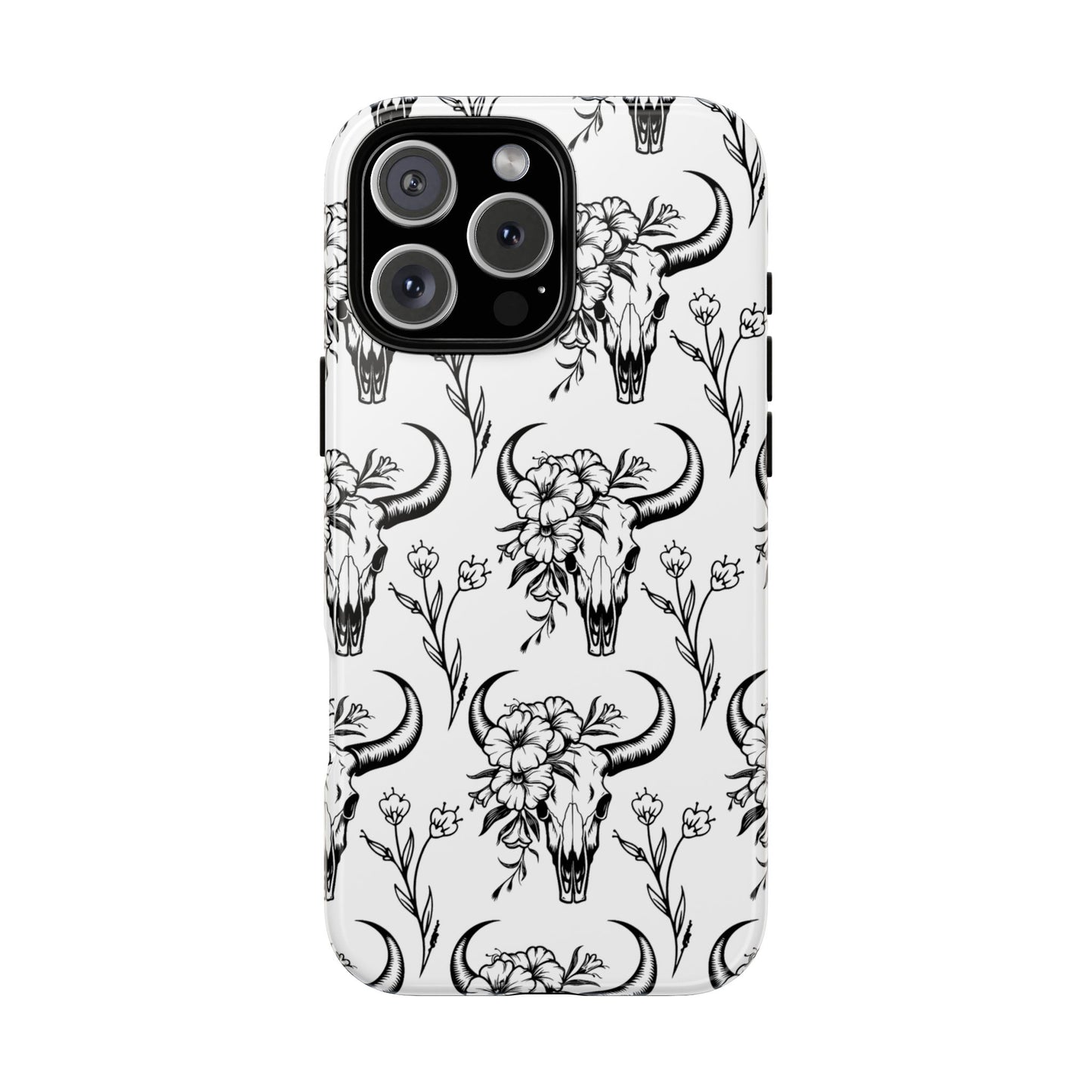 White Floral Skull Tough Phone Case
