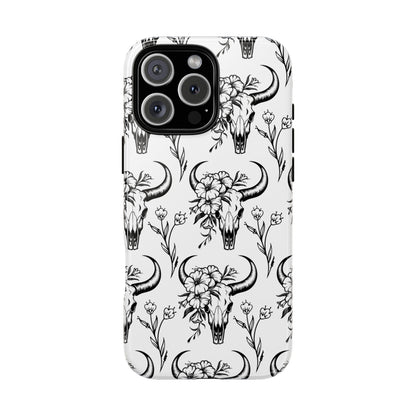 White Floral Skull Tough Phone Case