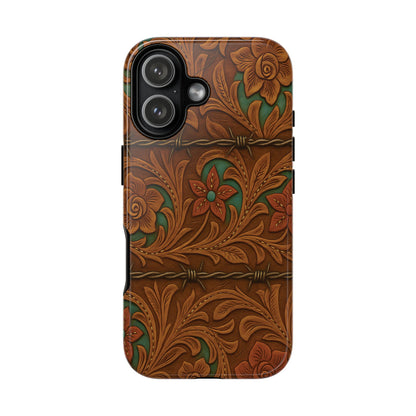 Faux Tooled Flowers + Barbed Wire Tough Phone Case