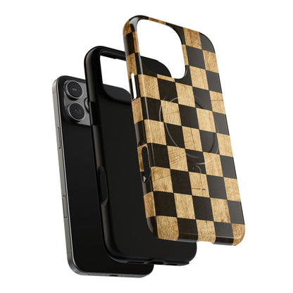 Checkered Rustic Wood Magnetic Case