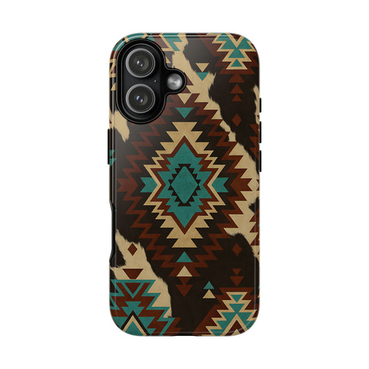 Turquoise Aztec + Cowhide Tough Phone Case