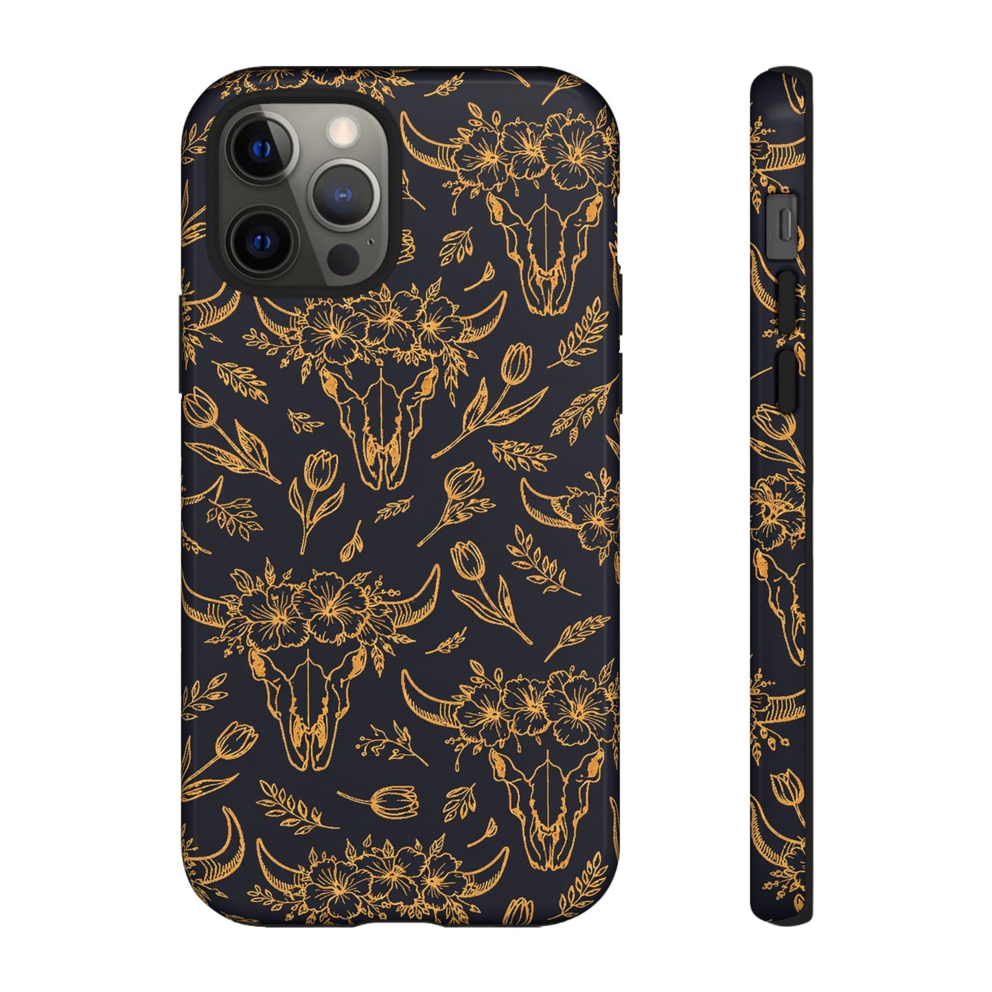 Gold Line Floral Skulls Tough Case