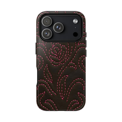 Pink on Black Stitch Tough Phone Case