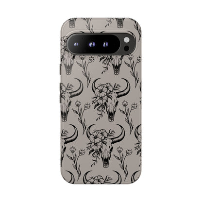 Taupe Floral Skull Tough Phone Case