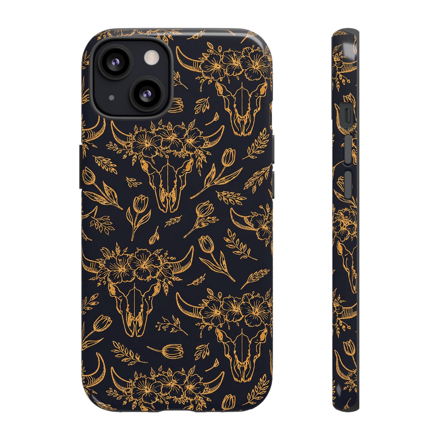 Gold Line Floral Skulls Tough Case