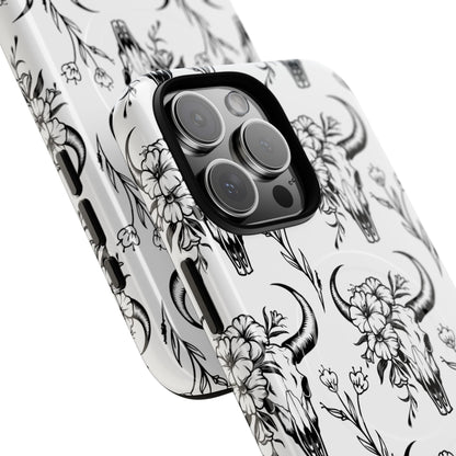 White Floral Skull Magnetic Case