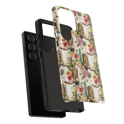 Pink Flowers and Boots Tough Phone Case