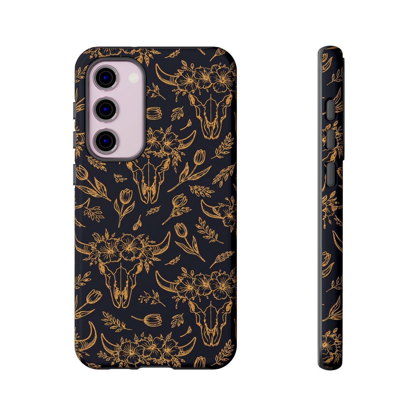 Gold Line Floral Skulls Tough Case