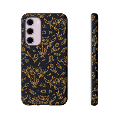 Gold Line Floral Skulls Tough Case