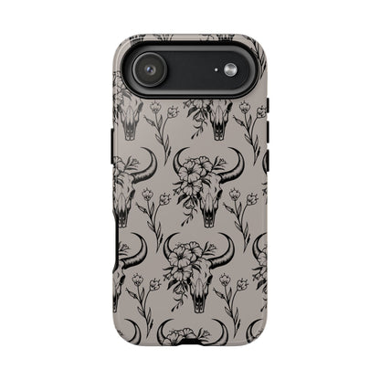 Taupe Floral Skull Tough Phone Case