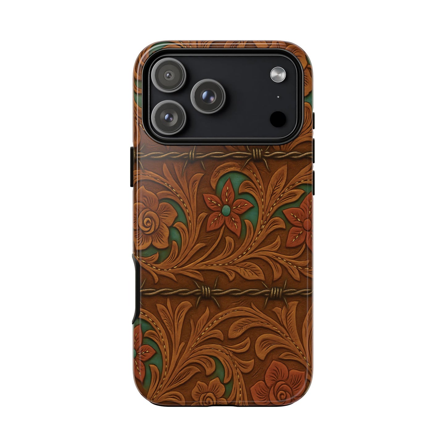 Faux Tooled Flowers + Barbed Wire Tough Phone Case