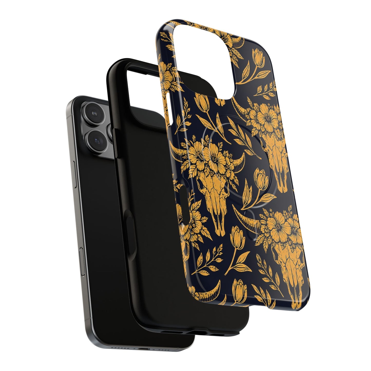 Navy Gold Floral Skulls Magnetic Case