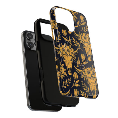 Navy Gold Floral Skulls Magnetic Case