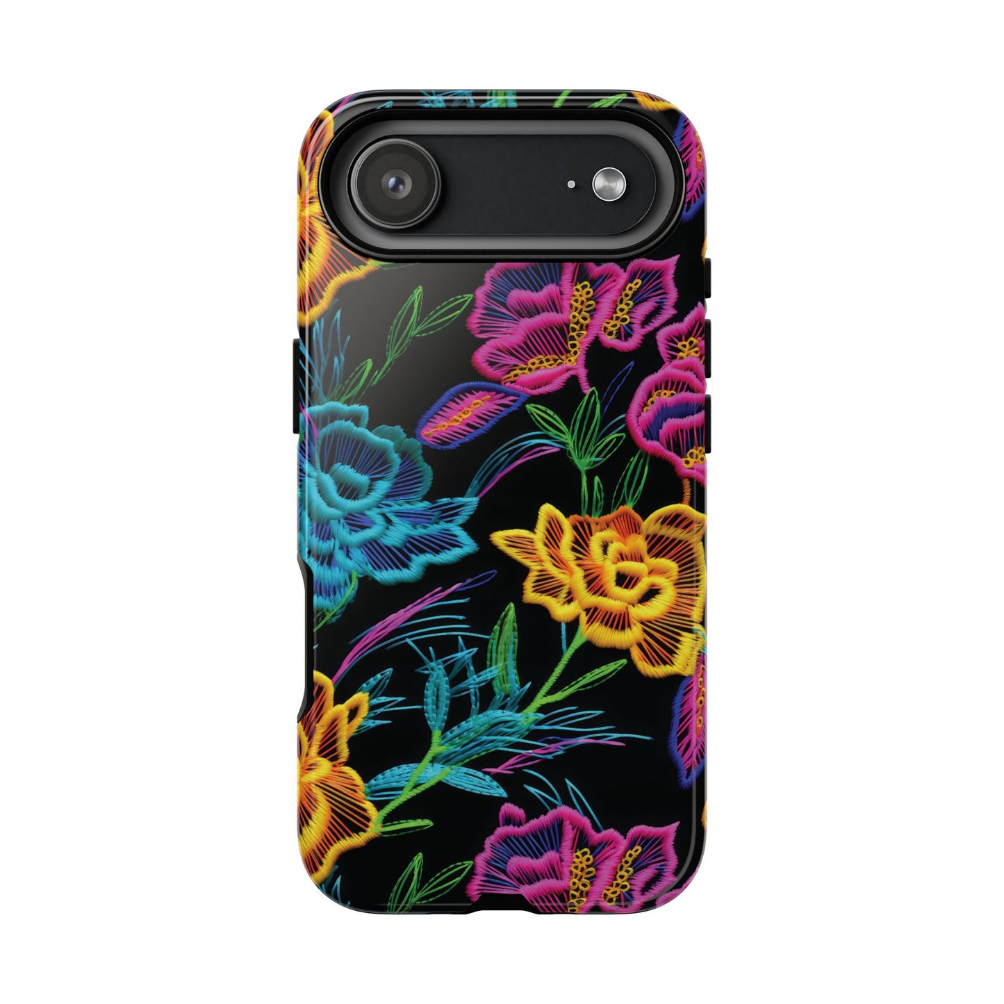Neon Orange Flowers Tough Phone Case