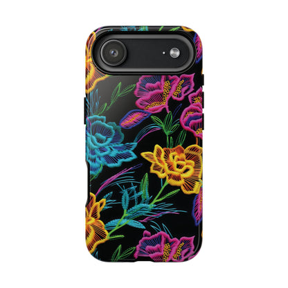Neon Orange Flowers Tough Phone Case
