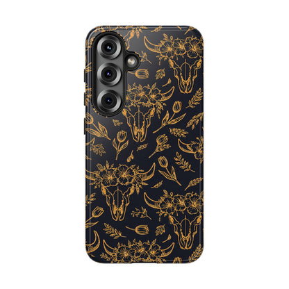 Gold Line Floral Skulls Tough Case