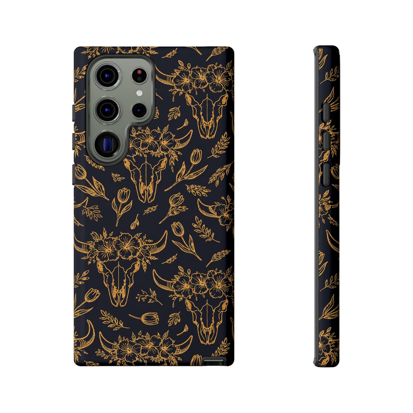 Gold Line Floral Skulls Tough Case