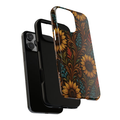Faux Tooled Western Wildflowers Tough Phone Case
