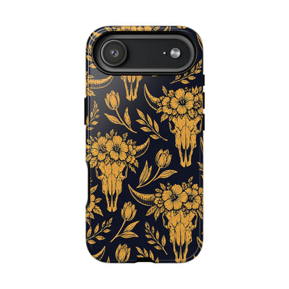 Navy Gold Floral Skulls Tough Case