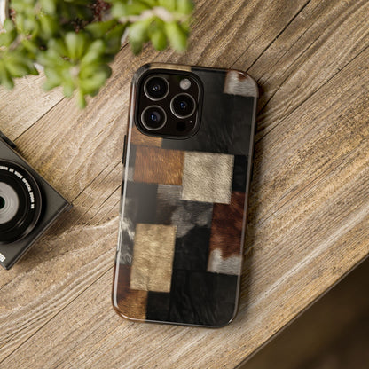 Cowhide Patchwork Tough Phone Case