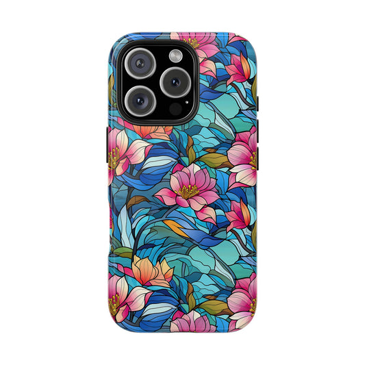 Stained Glass Pink Flowers Phone Case