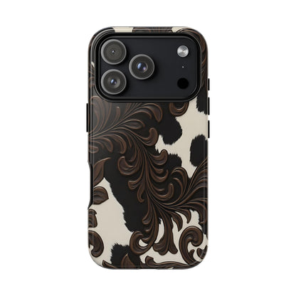 Faux Tooled Black Cowhide Tough Phone Case