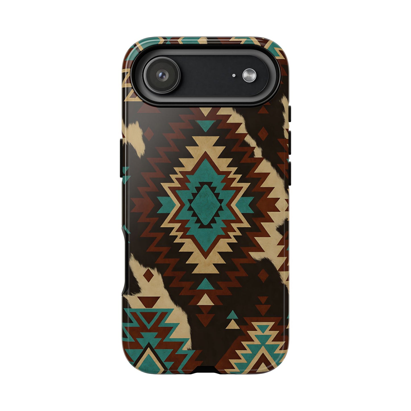 Turquoise Aztec + Cowhide Tough Phone Case