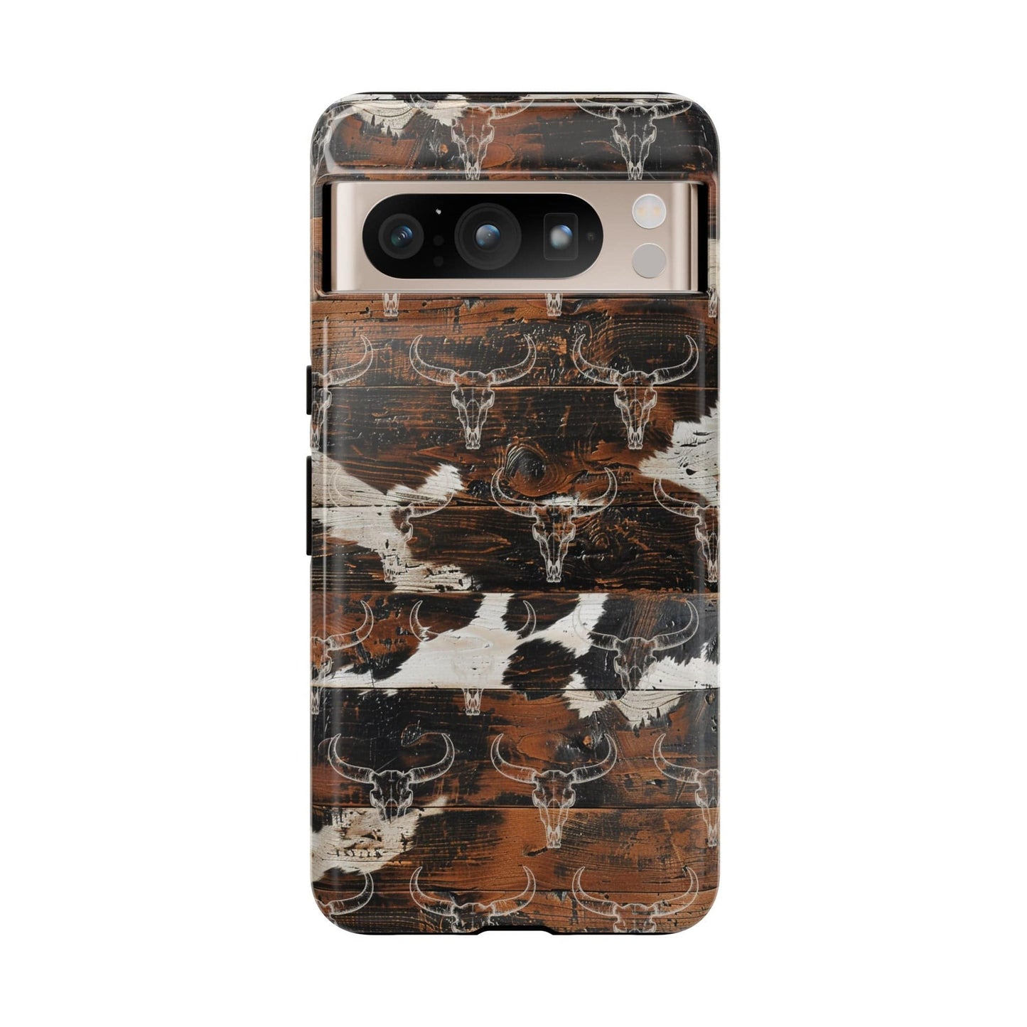 Wooden Cowhide Bull Skull Phone Case