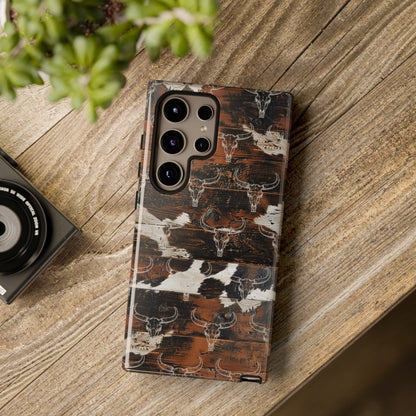 Wooden Cowhide Bull Skull Phone Case