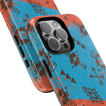 Orange Blue Aztec Grunge Tough Phone Case