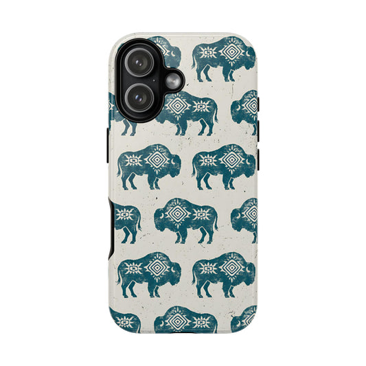 Teal Aztec Buffalo Tough Phone Case