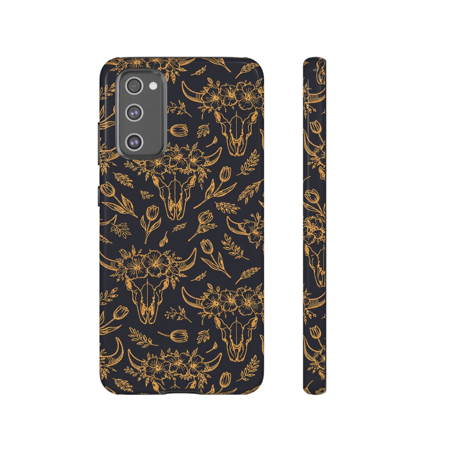 Gold Line Floral Skulls Tough Case
