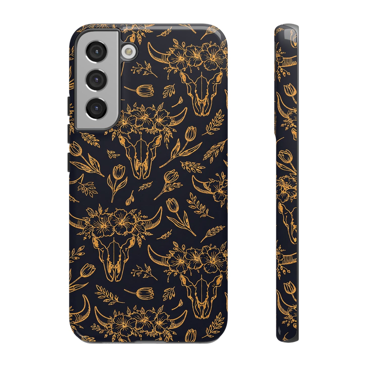 Gold Line Floral Skulls Tough Case
