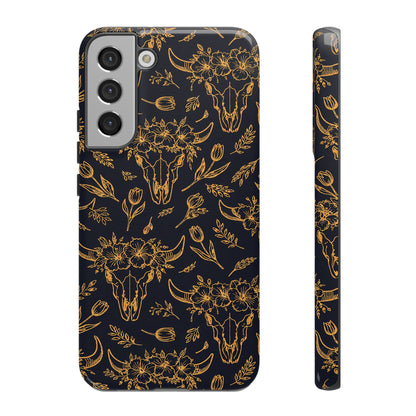 Gold Line Floral Skulls Tough Case