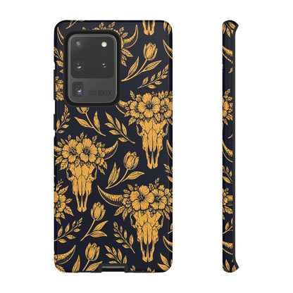 Navy Gold Floral Skulls Tough Case