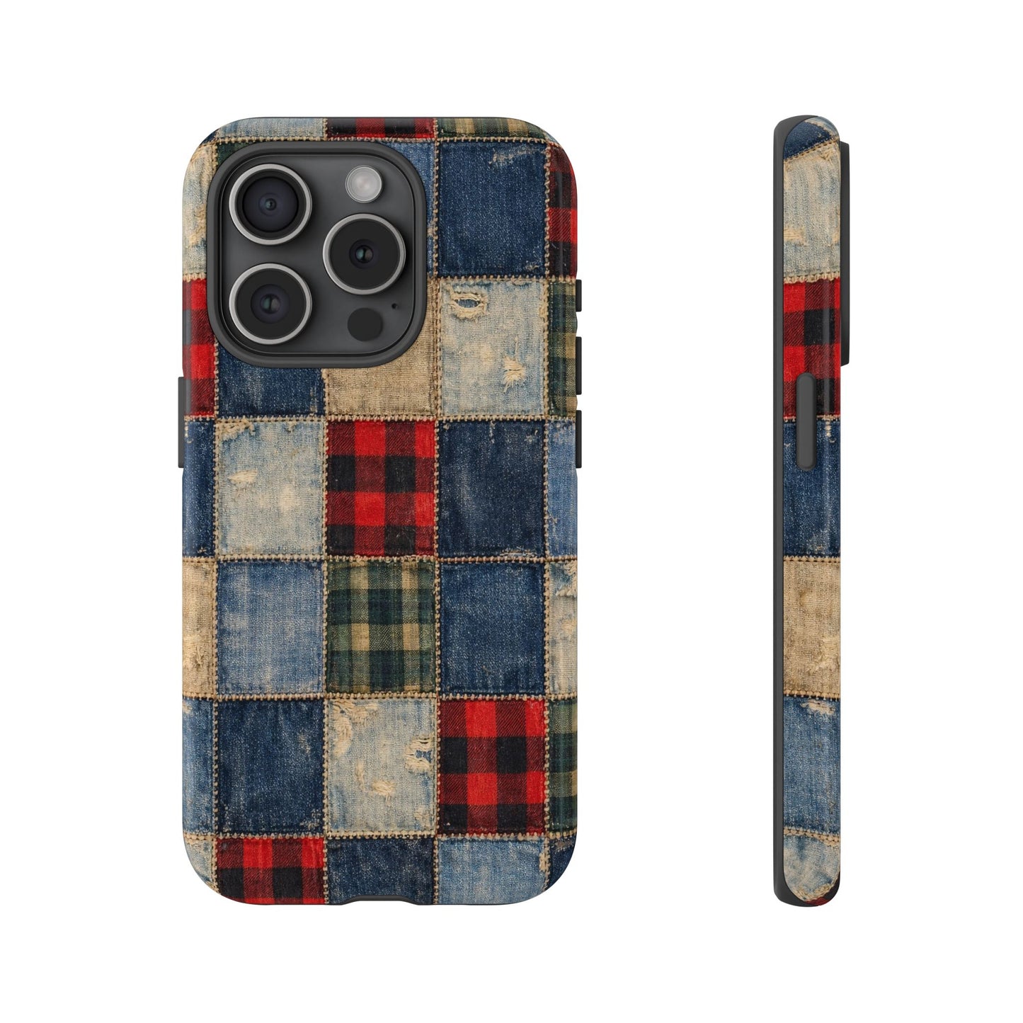 Denim Plaid Patchwork Tough Case