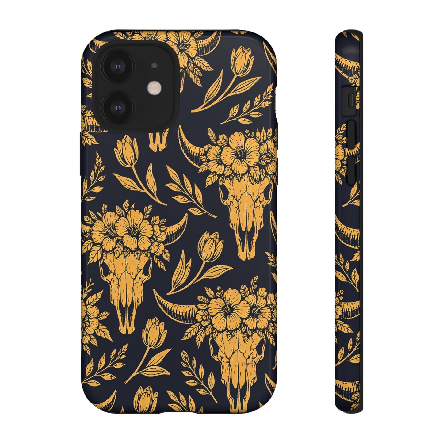Navy Gold Floral Skulls Tough Case