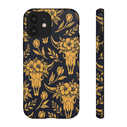 Navy Gold Floral Skulls Tough Case